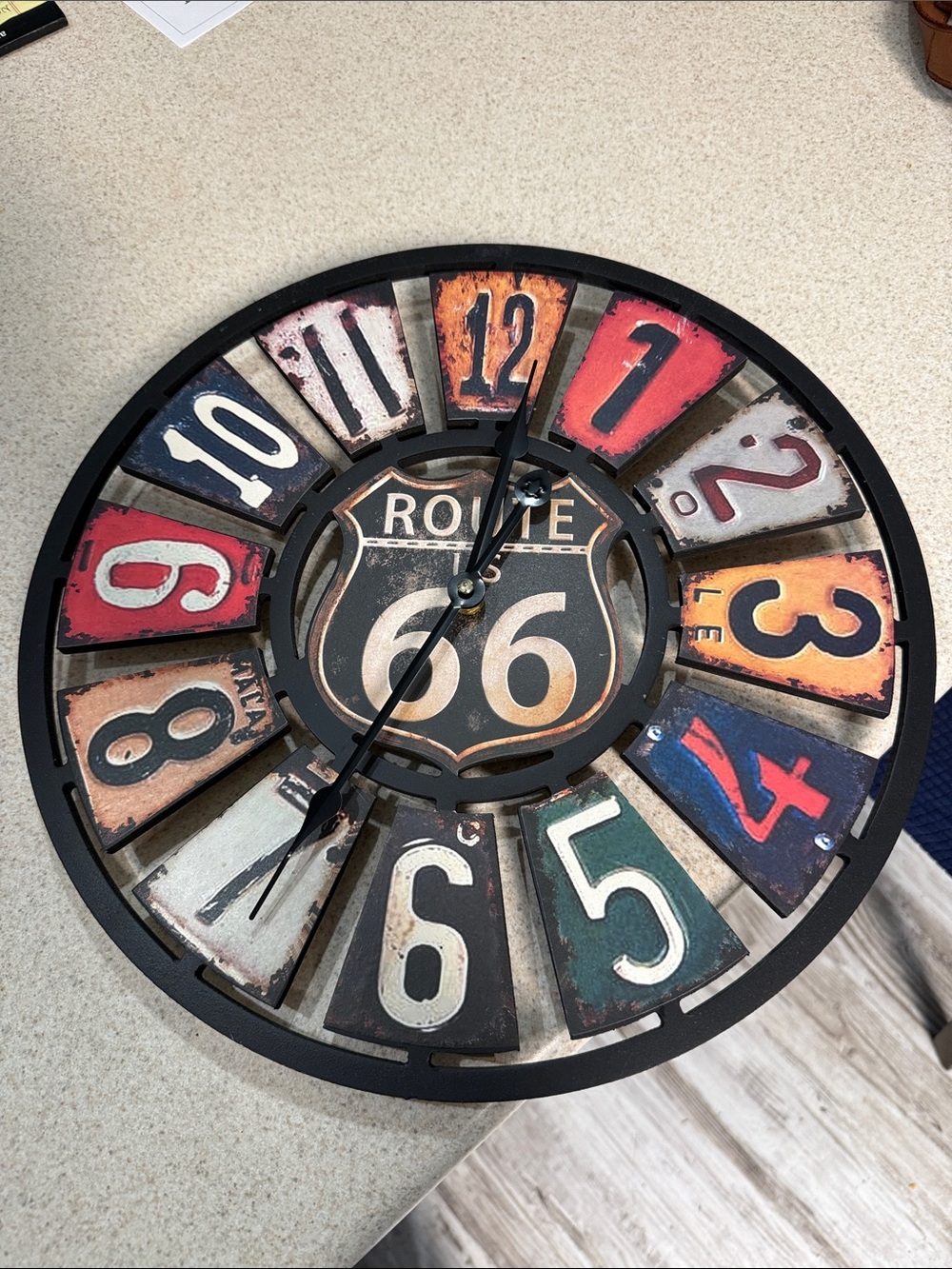 Route 66 Multicolor Vintage-Style Wall Clock - Decorative Home Accent